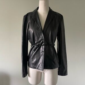 Black leather banana republic jacket with tie 2 black